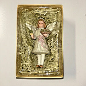 Porcelain Victorian Angel with Flowers Christmas Ornament Original Box